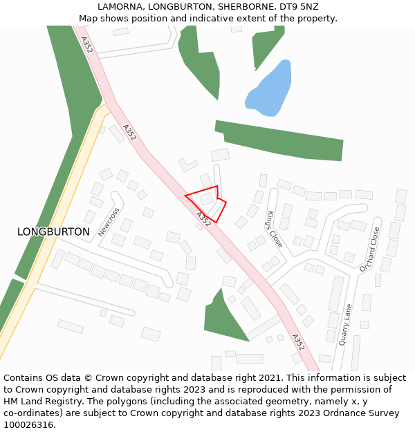 LAMORNA, LONGBURTON, SHERBORNE, DT9 5NZ: Location map and indicative extent of plot