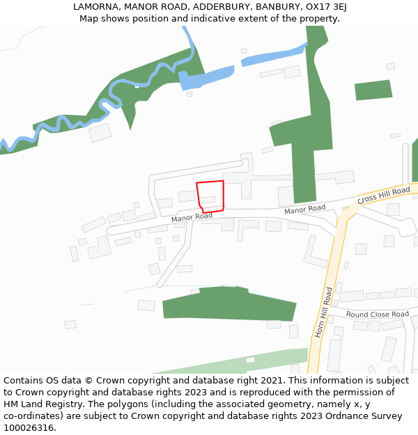LAMORNA, MANOR ROAD, ADDERBURY, BANBURY, OX17 3EJ: Location map and indicative extent of plot