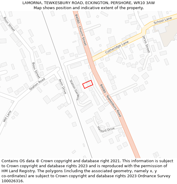 LAMORNA, TEWKESBURY ROAD, ECKINGTON, PERSHORE, WR10 3AW: Location map and indicative extent of plot