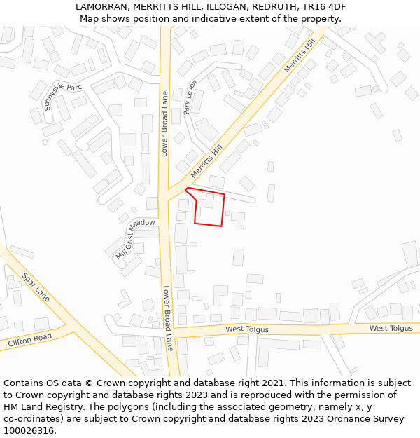LAMORRAN, MERRITTS HILL, ILLOGAN, REDRUTH, TR16 4DF: Location map and indicative extent of plot