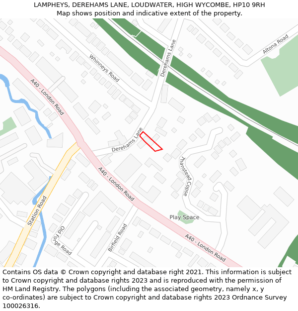 LAMPHEYS, DEREHAMS LANE, LOUDWATER, HIGH WYCOMBE, HP10 9RH: Location map and indicative extent of plot