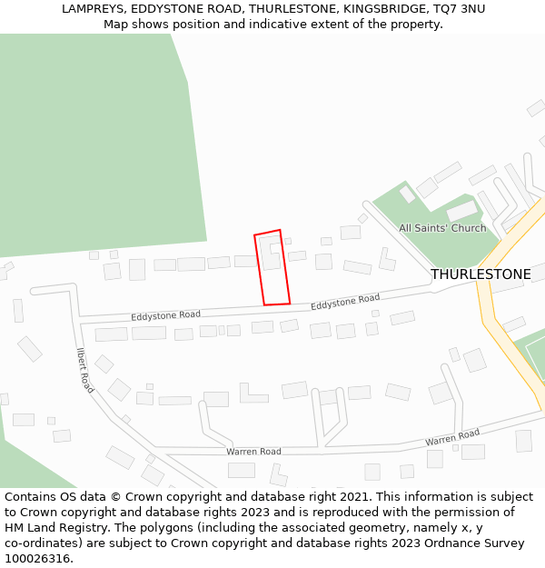 LAMPREYS, EDDYSTONE ROAD, THURLESTONE, KINGSBRIDGE, TQ7 3NU: Location map and indicative extent of plot
