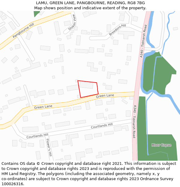 LAMU, GREEN LANE, PANGBOURNE, READING, RG8 7BG: Location map and indicative extent of plot