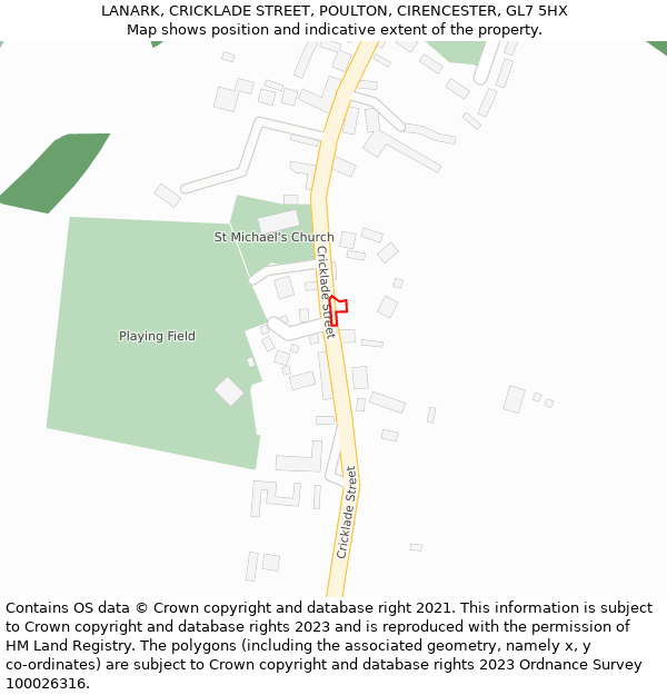 LANARK, CRICKLADE STREET, POULTON, CIRENCESTER, GL7 5HX: Location map and indicative extent of plot