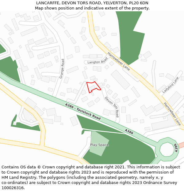 LANCARFFE, DEVON TORS ROAD, YELVERTON, PL20 6DN: Location map and indicative extent of plot