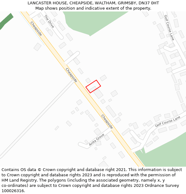 LANCASTER HOUSE, CHEAPSIDE, WALTHAM, GRIMSBY, DN37 0HT: Location map and indicative extent of plot