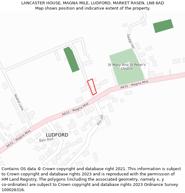 LANCASTER HOUSE, MAGNA MILE, LUDFORD, MARKET RASEN, LN8 6AD: Location map and indicative extent of plot