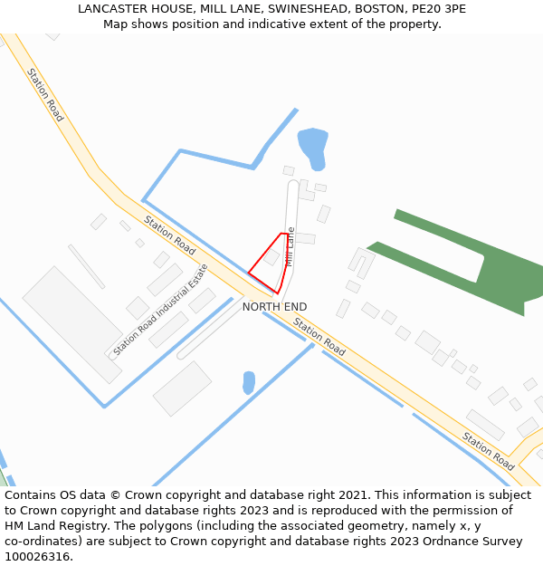 LANCASTER HOUSE, MILL LANE, SWINESHEAD, BOSTON, PE20 3PE: Location map and indicative extent of plot