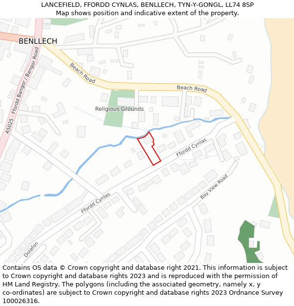 LANCEFIELD, FFORDD CYNLAS, BENLLECH, TYN-Y-GONGL, LL74 8SP: Location map and indicative extent of plot