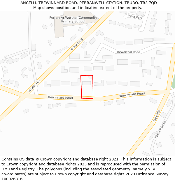 LANCELLI, TREWINNARD ROAD, PERRANWELL STATION, TRURO, TR3 7QD: Location map and indicative extent of plot