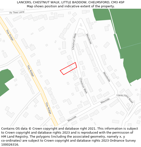 LANCERS, CHESTNUT WALK, LITTLE BADDOW, CHELMSFORD, CM3 4SP: Location map and indicative extent of plot