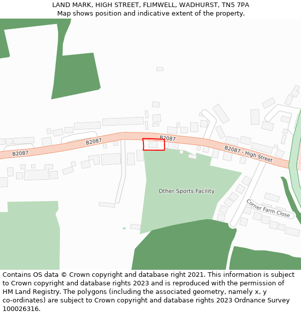 LAND MARK, HIGH STREET, FLIMWELL, WADHURST, TN5 7PA: Location map and indicative extent of plot