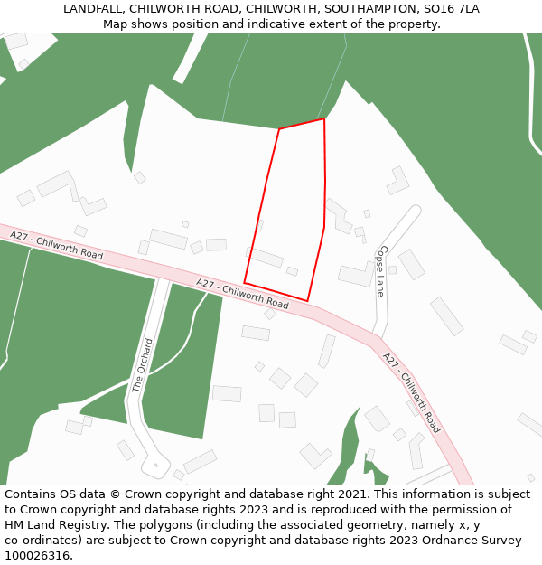 LANDFALL, CHILWORTH ROAD, CHILWORTH, SOUTHAMPTON, SO16 7LA: Location map and indicative extent of plot