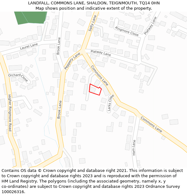 LANDFALL, COMMONS LANE, SHALDON, TEIGNMOUTH, TQ14 0HN: Location map and indicative extent of plot