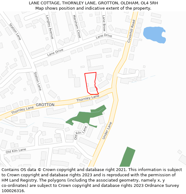 LANE COTTAGE, THORNLEY LANE, GROTTON, OLDHAM, OL4 5RH: Location map and indicative extent of plot