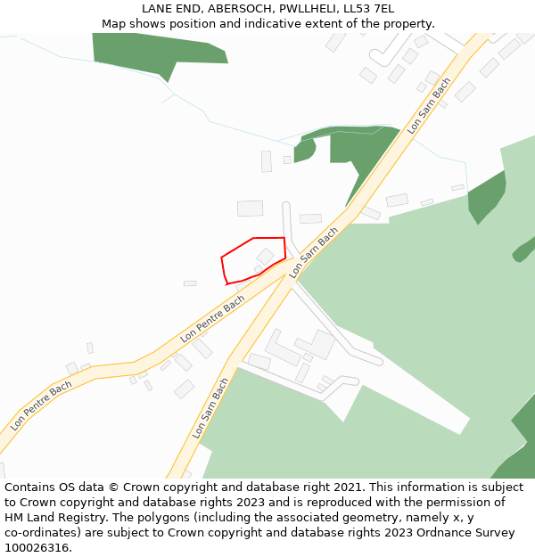 LANE END, ABERSOCH, PWLLHELI, LL53 7EL: Location map and indicative extent of plot