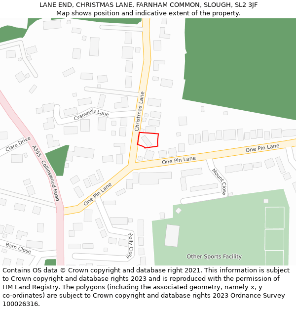 LANE END, CHRISTMAS LANE, FARNHAM COMMON, SLOUGH, SL2 3JF: Location map and indicative extent of plot