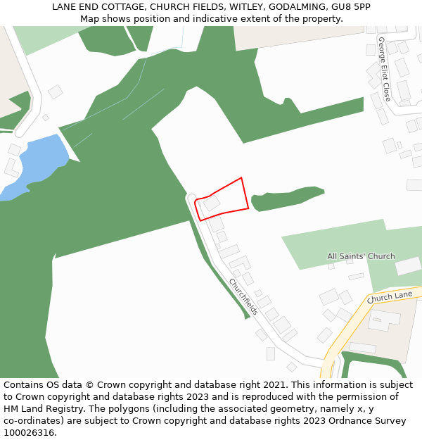 LANE END COTTAGE, CHURCH FIELDS, WITLEY, GODALMING, GU8 5PP: Location map and indicative extent of plot