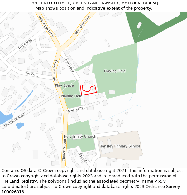 LANE END COTTAGE, GREEN LANE, TANSLEY, MATLOCK, DE4 5FJ: Location map and indicative extent of plot