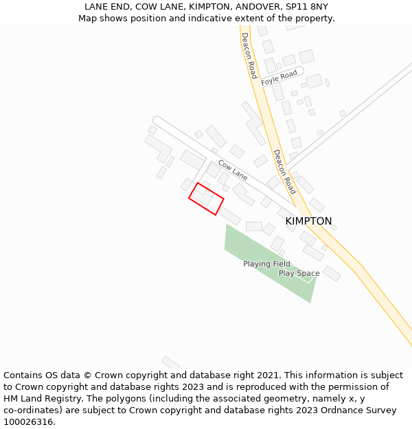 LANE END, COW LANE, KIMPTON, ANDOVER, SP11 8NY: Location map and indicative extent of plot