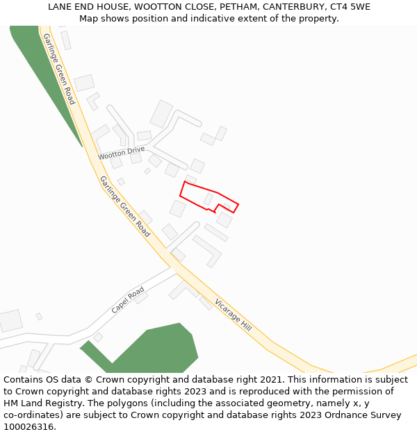 LANE END HOUSE, WOOTTON CLOSE, PETHAM, CANTERBURY, CT4 5WE: Location map and indicative extent of plot