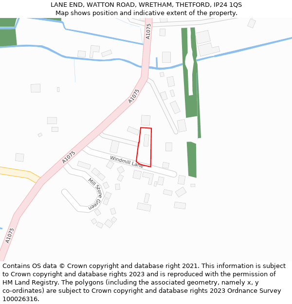 LANE END, WATTON ROAD, WRETHAM, THETFORD, IP24 1QS: Location map and indicative extent of plot