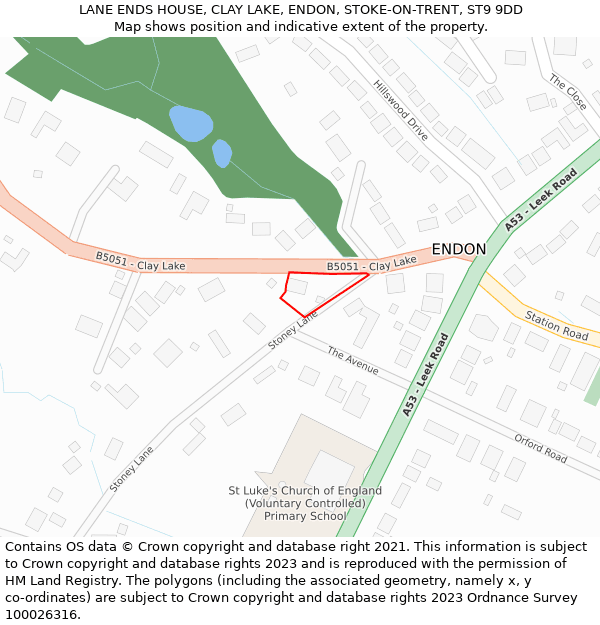 LANE ENDS HOUSE, CLAY LAKE, ENDON, STOKE-ON-TRENT, ST9 9DD: Location map and indicative extent of plot