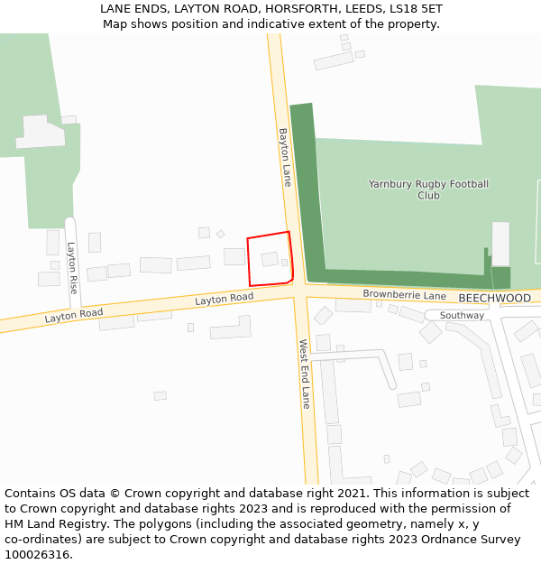 LANE ENDS, LAYTON ROAD, HORSFORTH, LEEDS, LS18 5ET: Location map and indicative extent of plot
