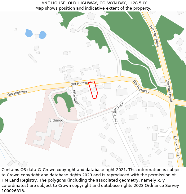 LANE HOUSE, OLD HIGHWAY, COLWYN BAY, LL28 5UY: Location map and indicative extent of plot