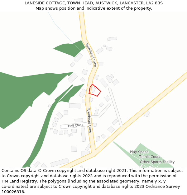 LANESIDE COTTAGE, TOWN HEAD, AUSTWICK, LANCASTER, LA2 8BS: Location map and indicative extent of plot