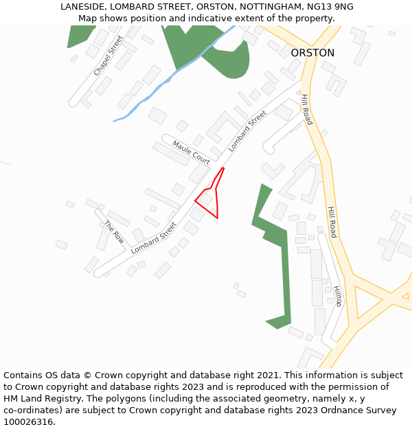 LANESIDE, LOMBARD STREET, ORSTON, NOTTINGHAM, NG13 9NG: Location map and indicative extent of plot