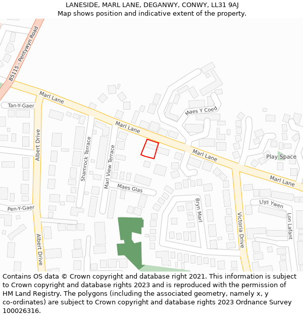 LANESIDE, MARL LANE, DEGANWY, CONWY, LL31 9AJ: Location map and indicative extent of plot