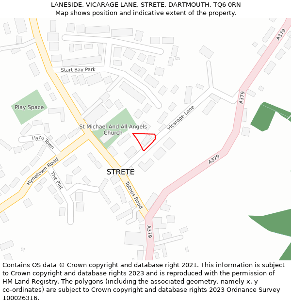 LANESIDE, VICARAGE LANE, STRETE, DARTMOUTH, TQ6 0RN: Location map and indicative extent of plot