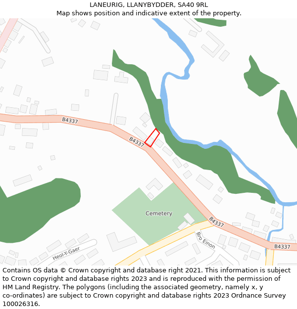 LANEURIG, LLANYBYDDER, SA40 9RL: Location map and indicative extent of plot