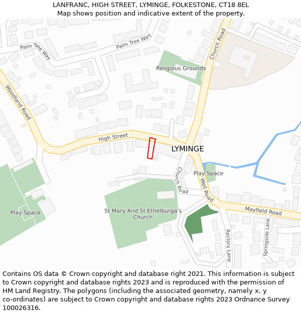 LANFRANC, HIGH STREET, LYMINGE, FOLKESTONE, CT18 8EL: Location map and indicative extent of plot
