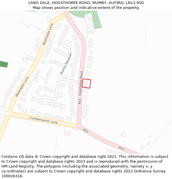 LANG DALE, HOGSTHORPE ROAD, MUMBY, ALFORD, LN13 9SD: Location map and indicative extent of plot
