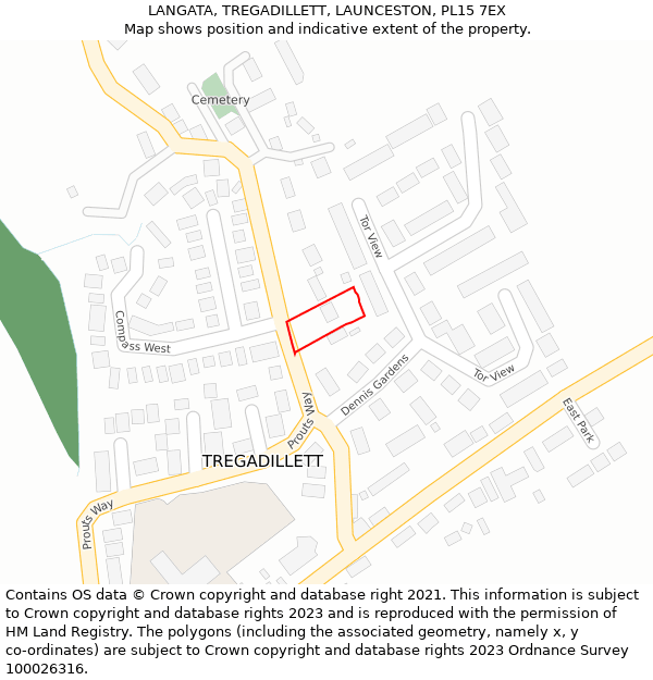 LANGATA, TREGADILLETT, LAUNCESTON, PL15 7EX: Location map and indicative extent of plot