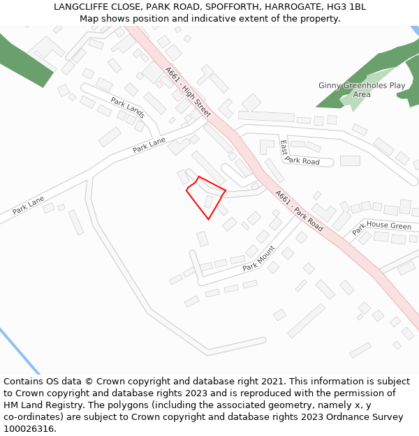 LANGCLIFFE CLOSE, PARK ROAD, SPOFFORTH, HARROGATE, HG3 1BL: Location map and indicative extent of plot