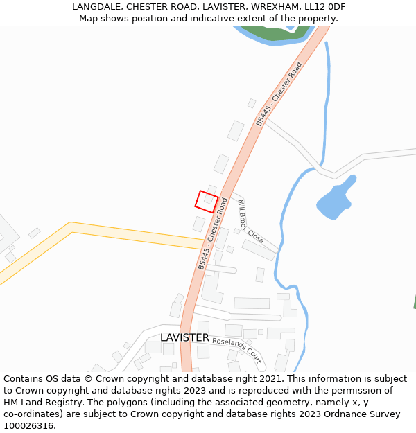 LANGDALE, CHESTER ROAD, LAVISTER, WREXHAM, LL12 0DF: Location map and indicative extent of plot
