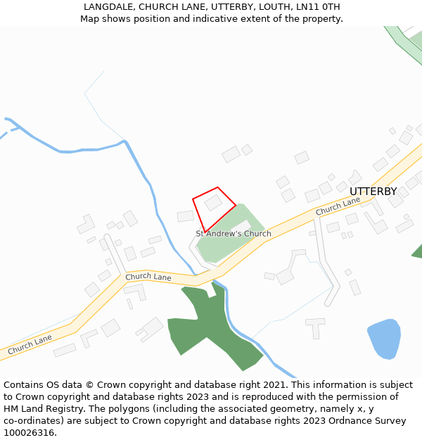 LANGDALE, CHURCH LANE, UTTERBY, LOUTH, LN11 0TH: Location map and indicative extent of plot