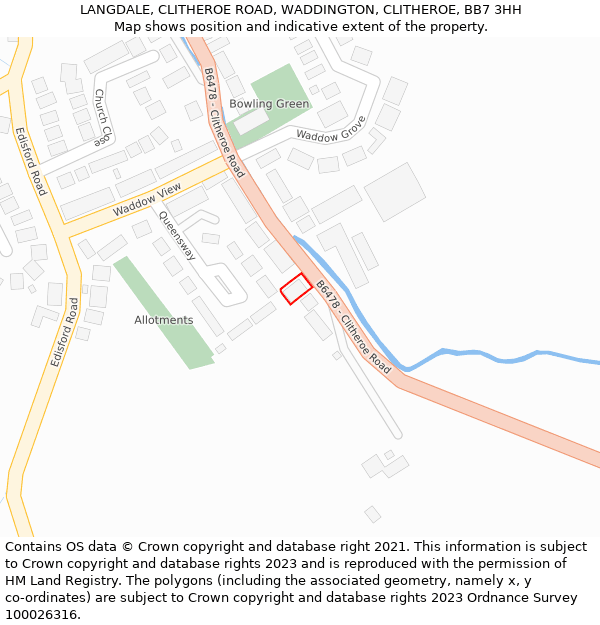 LANGDALE, CLITHEROE ROAD, WADDINGTON, CLITHEROE, BB7 3HH: Location map and indicative extent of plot