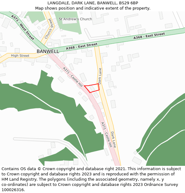 LANGDALE, DARK LANE, BANWELL, BS29 6BP: Location map and indicative extent of plot