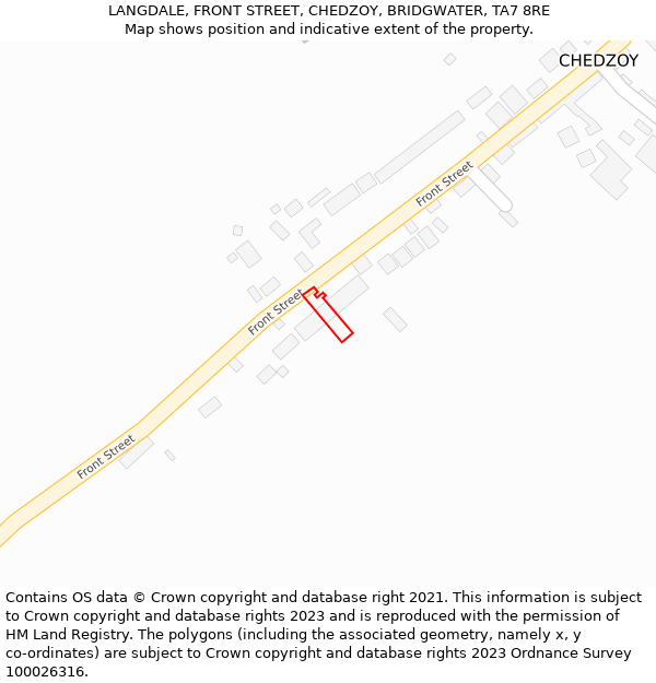 LANGDALE, FRONT STREET, CHEDZOY, BRIDGWATER, TA7 8RE: Location map and indicative extent of plot