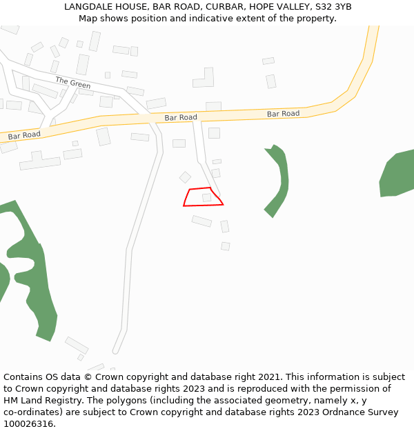 LANGDALE HOUSE, BAR ROAD, CURBAR, HOPE VALLEY, S32 3YB: Location map and indicative extent of plot