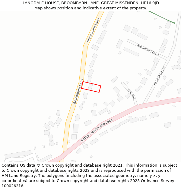 LANGDALE HOUSE, BROOMBARN LANE, GREAT MISSENDEN, HP16 9JD: Location map and indicative extent of plot