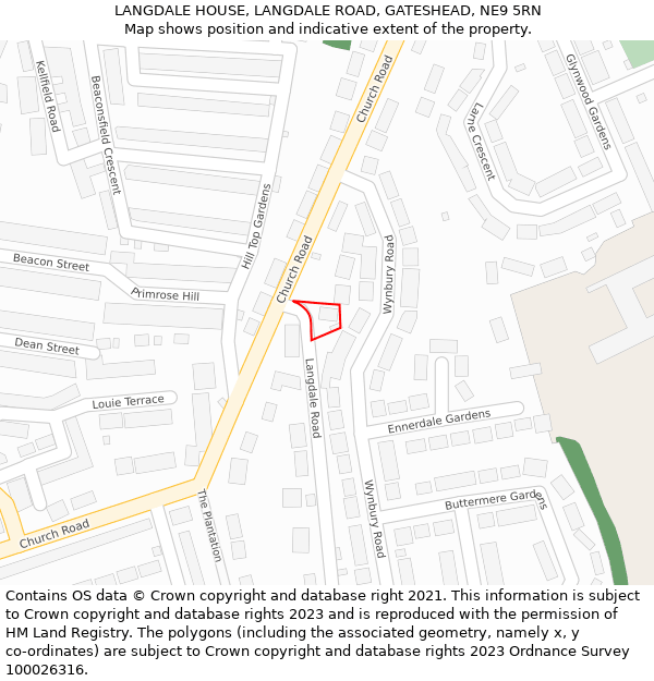 LANGDALE HOUSE, LANGDALE ROAD, GATESHEAD, NE9 5RN: Location map and indicative extent of plot
