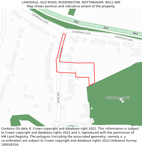 LANGDALE, OLD ROAD, RUDDINGTON, NOTTINGHAM, NG11 6NF: Location map and indicative extent of plot