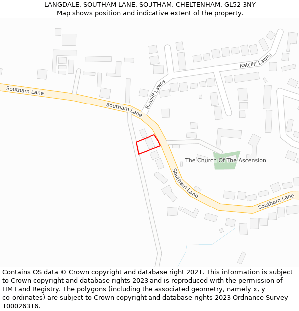 LANGDALE, SOUTHAM LANE, SOUTHAM, CHELTENHAM, GL52 3NY: Location map and indicative extent of plot