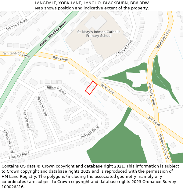 LANGDALE, YORK LANE, LANGHO, BLACKBURN, BB6 8DW: Location map and indicative extent of plot