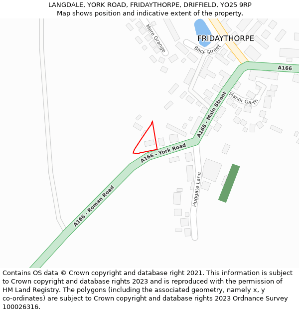 LANGDALE, YORK ROAD, FRIDAYTHORPE, DRIFFIELD, YO25 9RP: Location map and indicative extent of plot